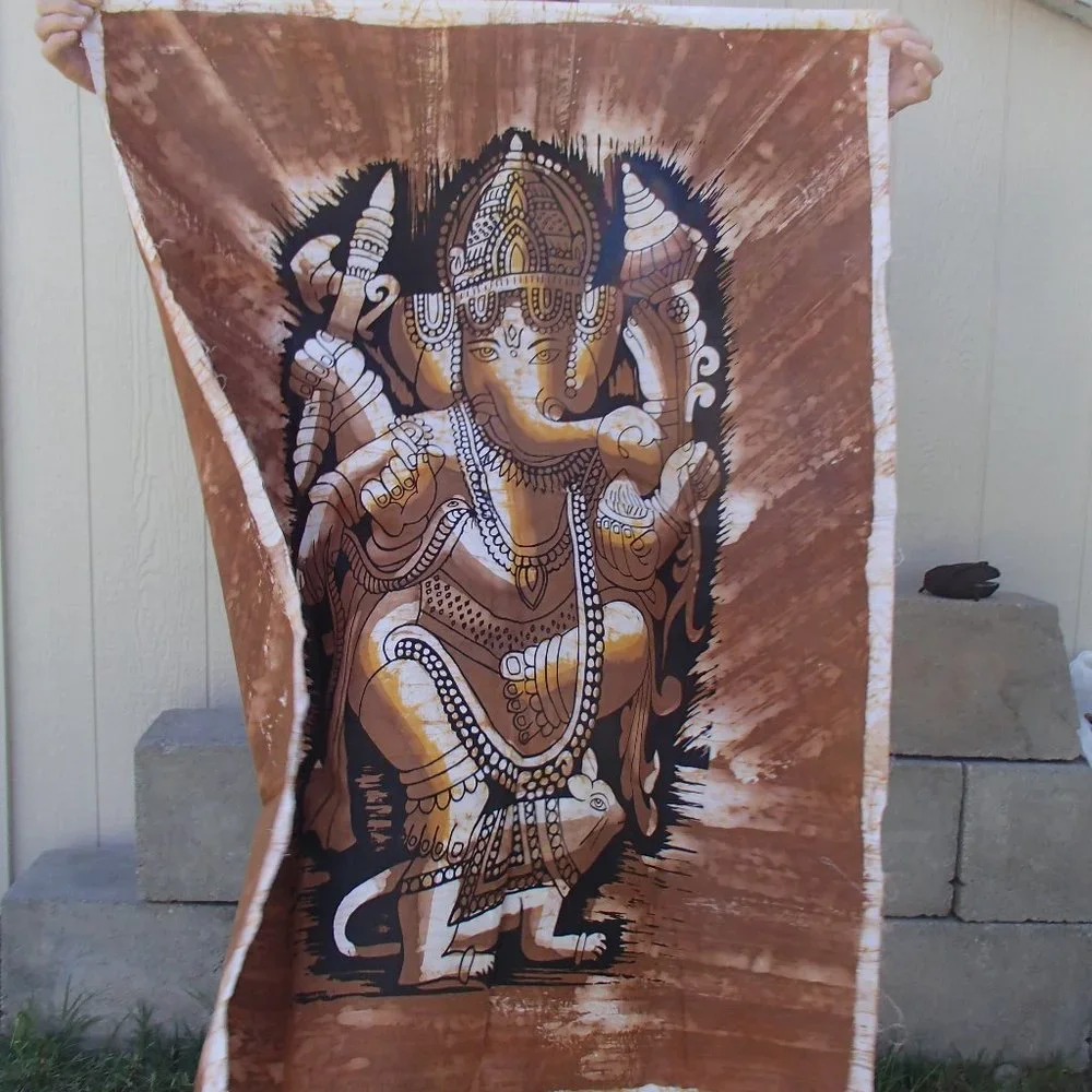 Ganesh Hindu Tapestry Wall Hanging Cotton Screen Printed Unframed 35